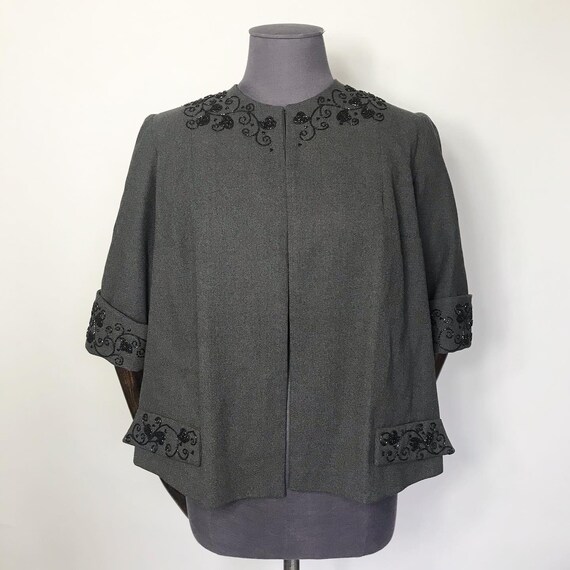 1940s swing jacket, grey with beading
