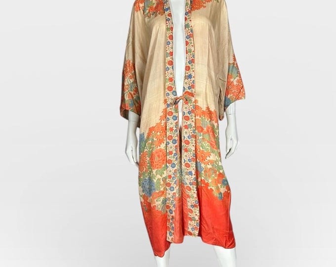 Silk Screen Robe 1920s Pongee Silk Robe, Japanese Screen Printed Silk - Etsy