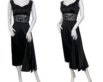 1950s bombshell dress with sheer midriff, 1960s