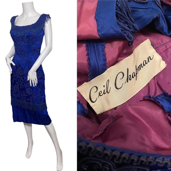 1950s Ceil Chapman dress in silk with fringing an… - image 1