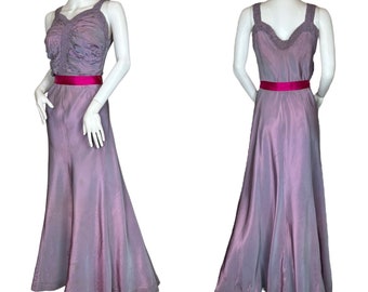 1930s evening dress in purple shot taffeta