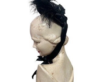 Victorian bonnet with sequins and ostrich feathers