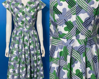 Zomerjurk jaren 40, katoenen nieuwigheid print