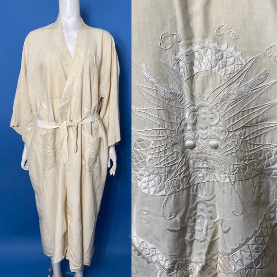 1920s kimono type robe with embroidered dragons, r