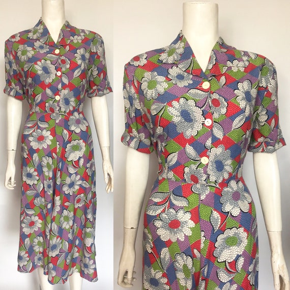 1940s dress in colourful rayon