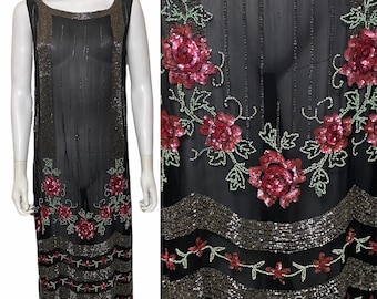 1920s flapper dress with sequinned roses