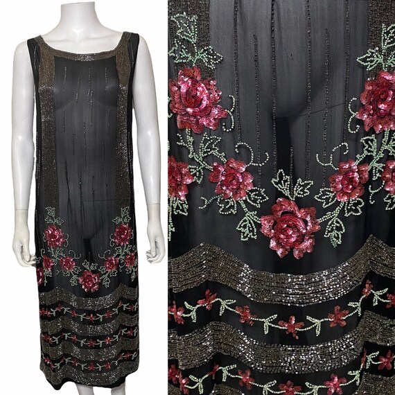 1920s flapper dress with sequinned roses