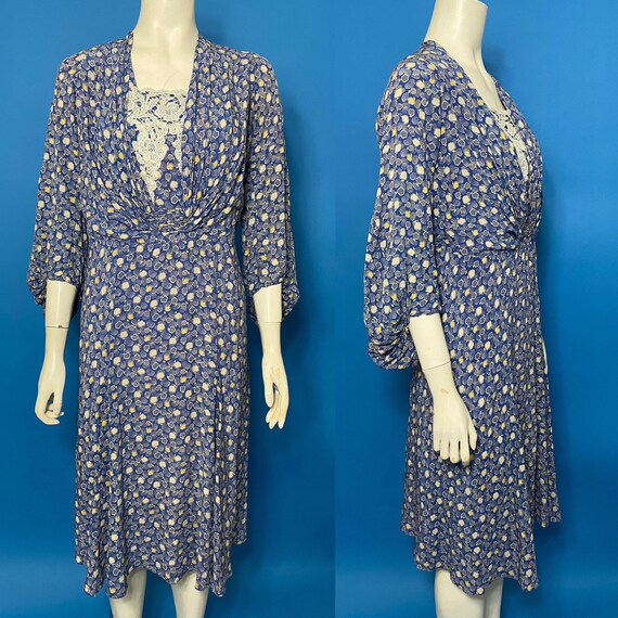 1930s tea dress in blue silk