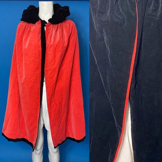 1920s opera cape in coral and black velvet