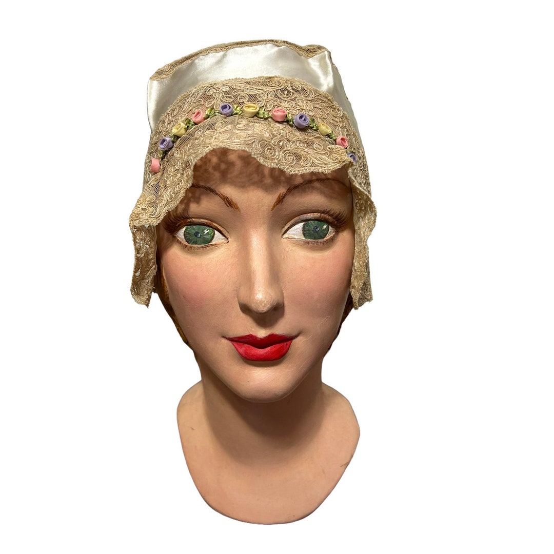 1920s Bed Cap Trimmed With Roses Etsy UK