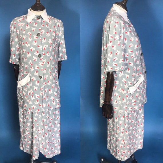 1940s novelty print maternity dress, two piece