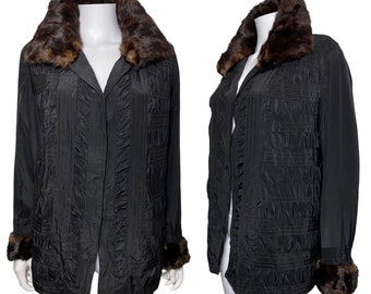 1920s silk jacket with fur collar and cuffs