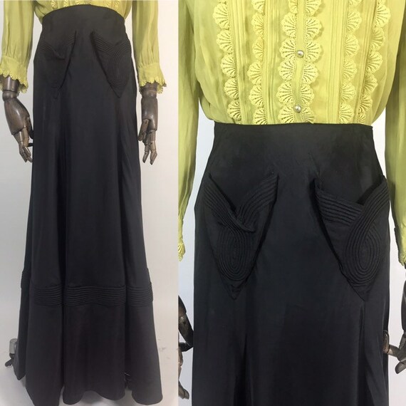 1930s evening skirt with trapunto quilting and hea
