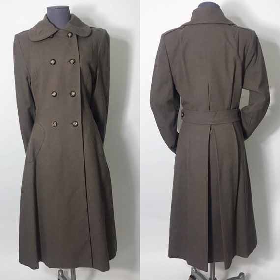 Brown 1940s princess coat with double breasted fas