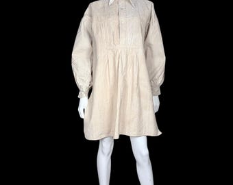 Antique linen smock with wing tip collar