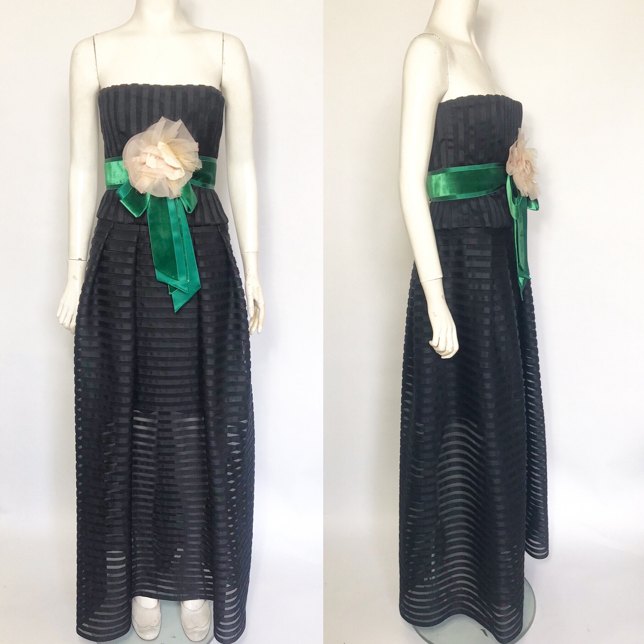 Image of Designer S Evening Dress, Sheer Stripes