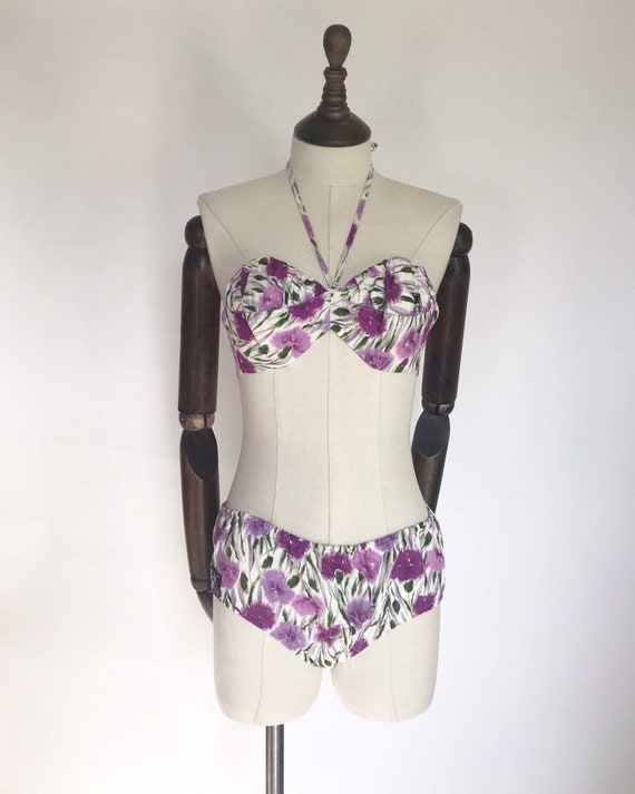 1950s 1960s bikini with carnation print