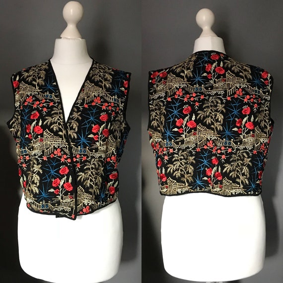 1940s embroidered silk waistcoat, chinoiserie , ko