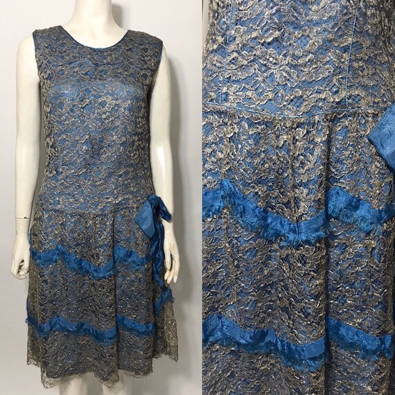 1920s flapper dress, silver lace