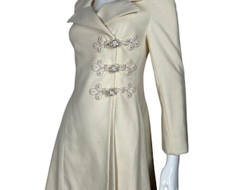1990s Jacques Fath suit in cream, frock coat XS