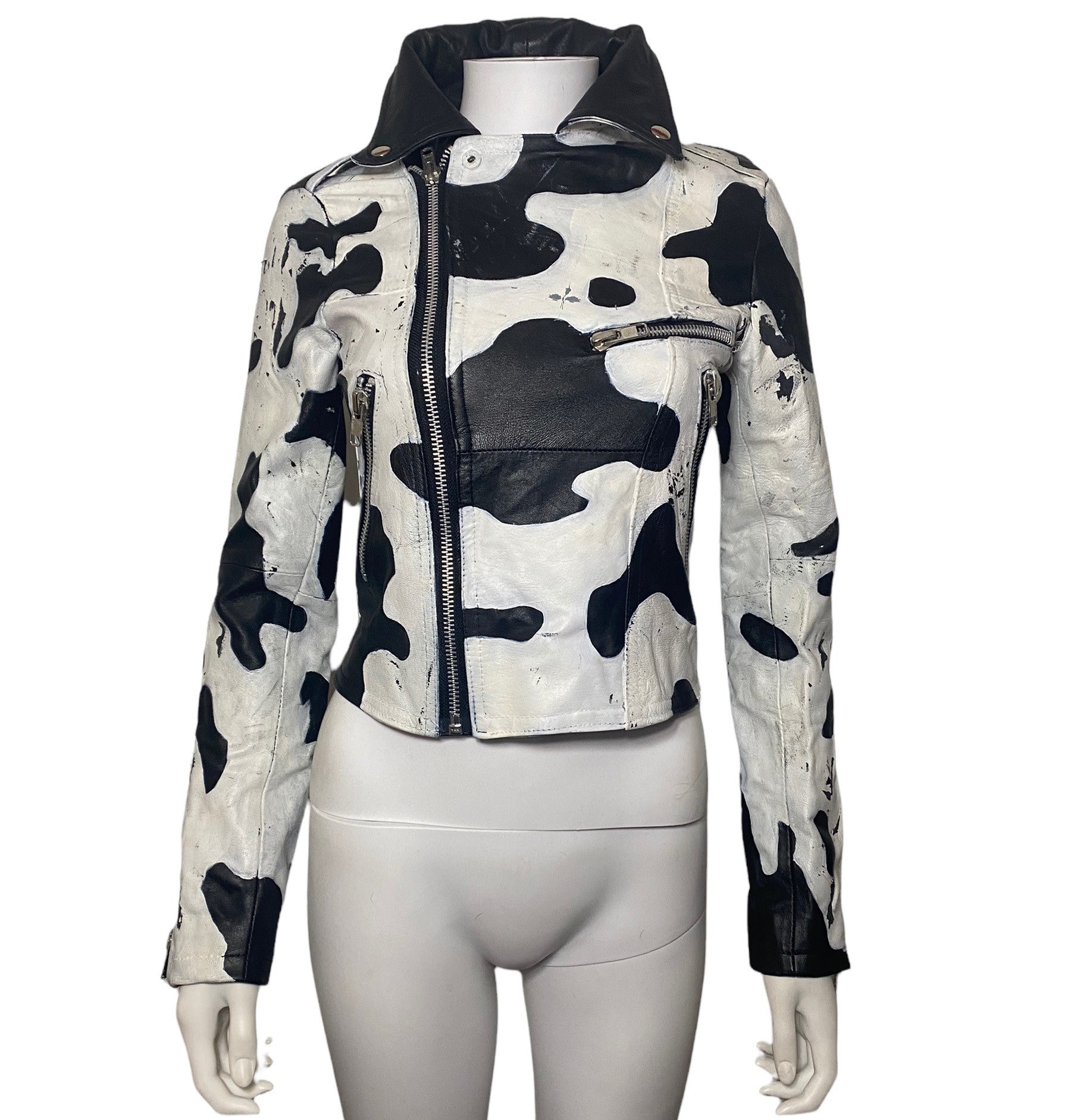 Vintage 90s Biker Jacket, Hand Painted Cow Print - Etsy Vintage 90s Biker Jacket, Hand Painted Cow Print - Etsy