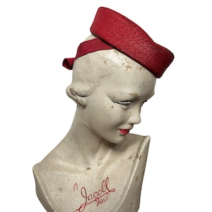 Red 1940s pillbox tilt hat