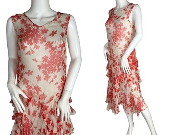 Early 1930s chiffon tea dress, red and white