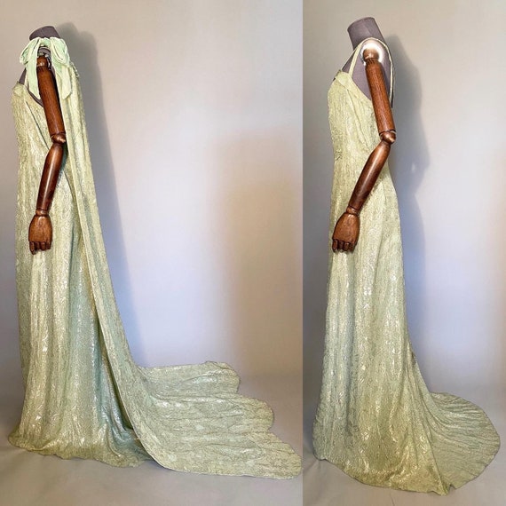 1920s lame evening gown with shoulder train