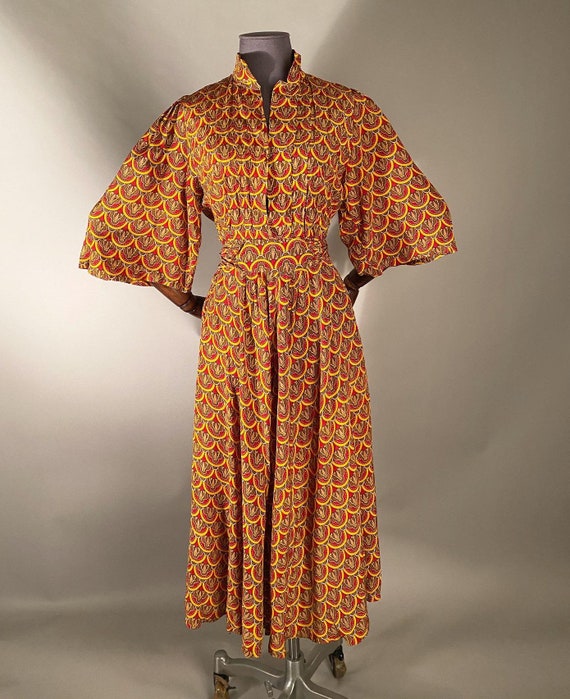 1970s Lee Bender Bus stop dress with deco print