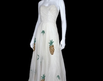 1950s tulle evening dress with pineapples, alternative wedding dress