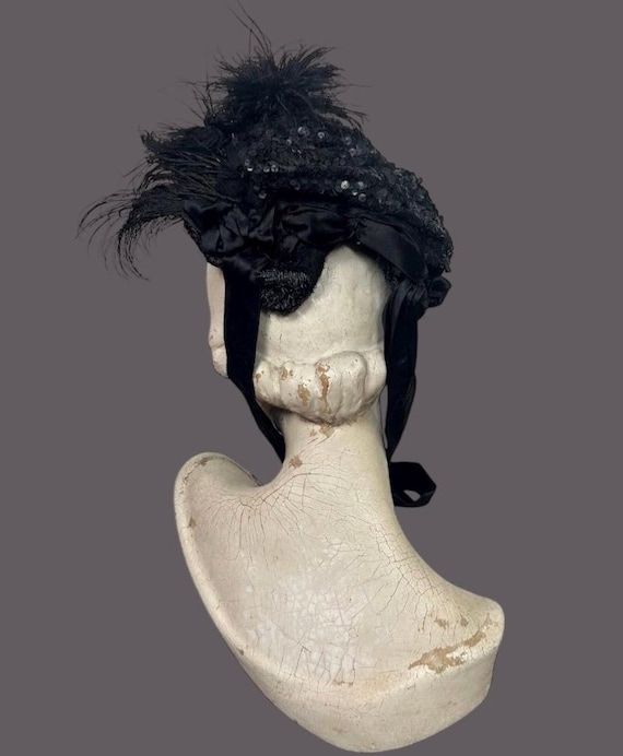 Victorian Bonnet With Sequins and Ostrich Feathers - Etsy  display picture 2