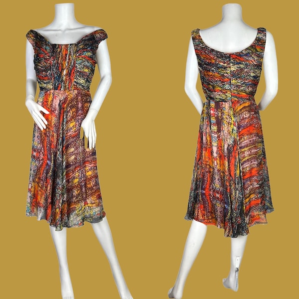 Bruce Oldfield couture silk dress, 1950s / 60s style XL 36 inch waist 37 inch waist