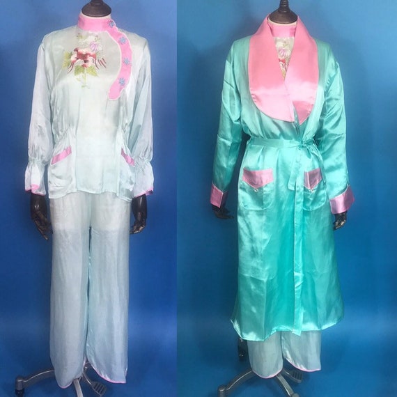 1940s lounge pyjamas with robe and slippers