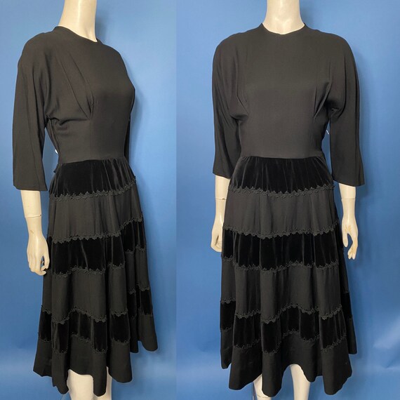 1950s fit and flare dress with velvet stripes