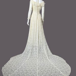 lace 1940s wedding dress with train and net yoke