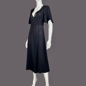 1970s Ossie Clark wrap dress with flutter sleeves, moss crepe midi drsss