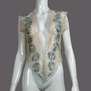1920s 30s printed lace waistcoat or bed jacket