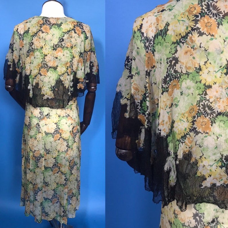 1930s dress with caped collar floral crepe georgette