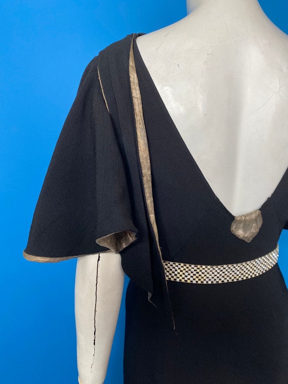 1930s silver lame and crepe evening dress