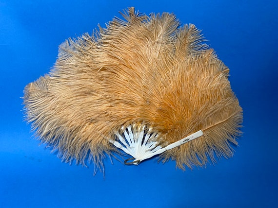 Peach 1930s ostrich feather fan