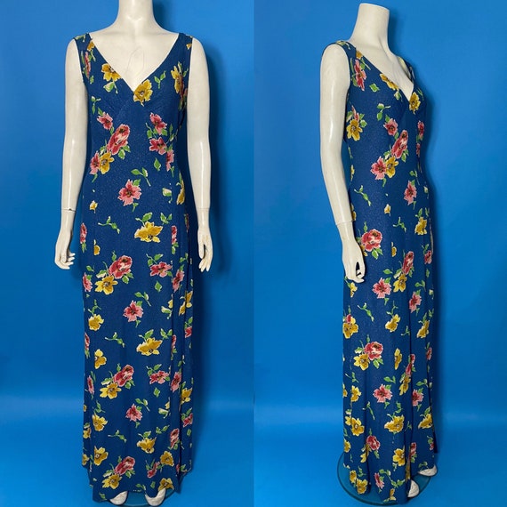 1930s Lamé evening dress with floral print