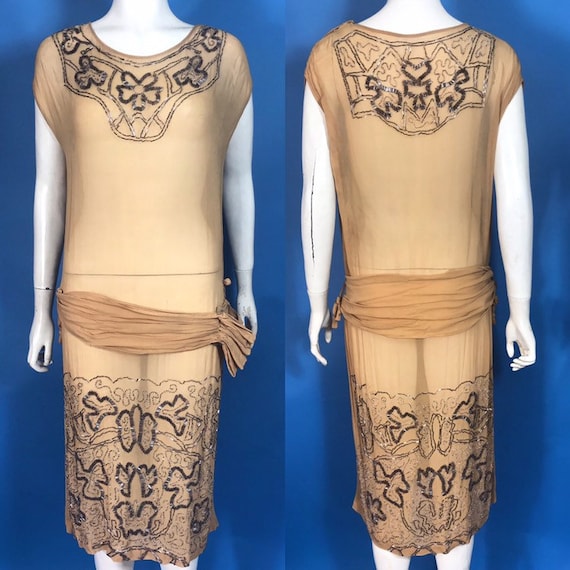 1920s flapper dress, mustard yellow beaded dress