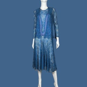 1930s 1920s Blue Lace Dress With Jacket, Deco Era - Etsy 1930s 1920s Blue Lace Dress With Jacket, Deco Era - Etsy