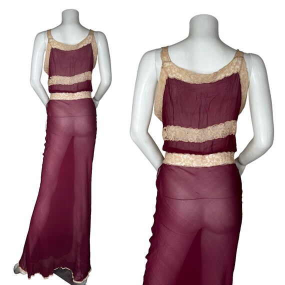 1930s chiffon crepe nightgown or slip dress - image 9