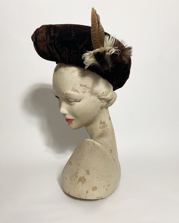 1940s halo hat in brown velvet