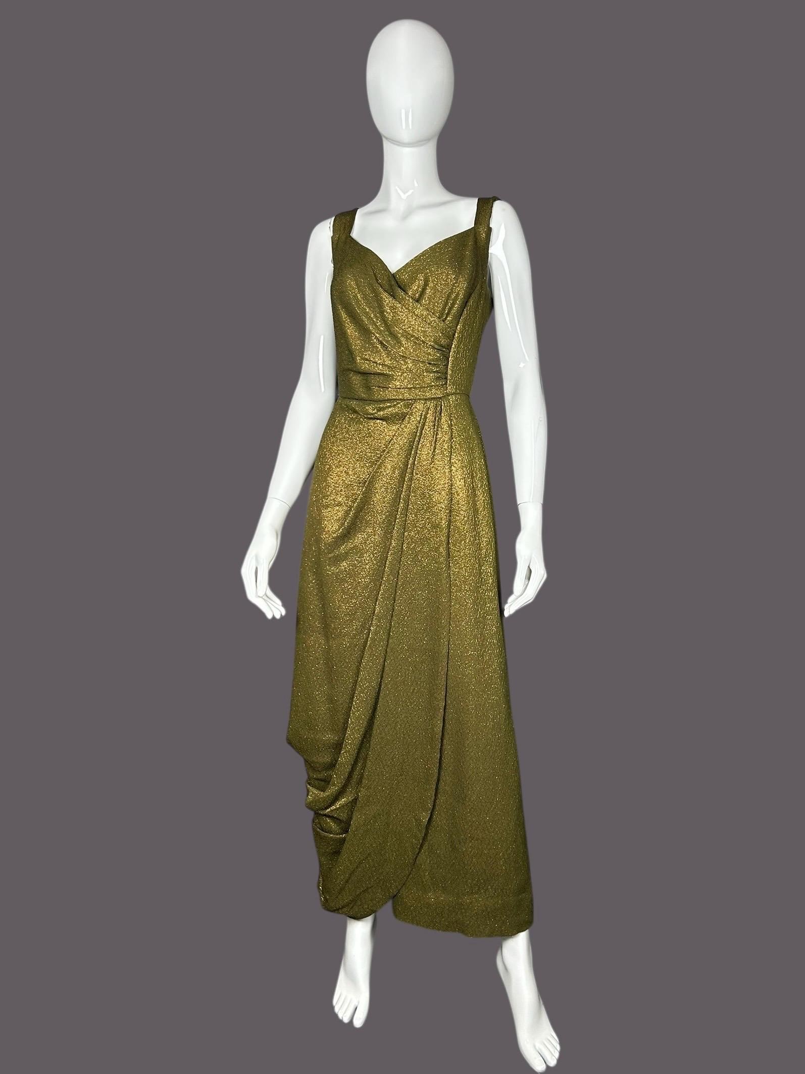 1950s green lame evening dress