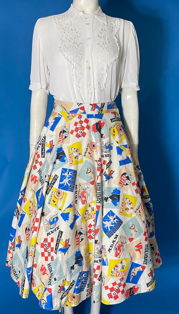 50s novelty print skirt with holiday print