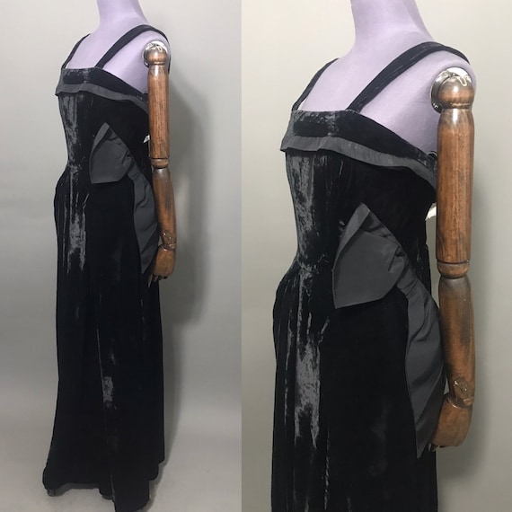 1950s black velvet evening gown