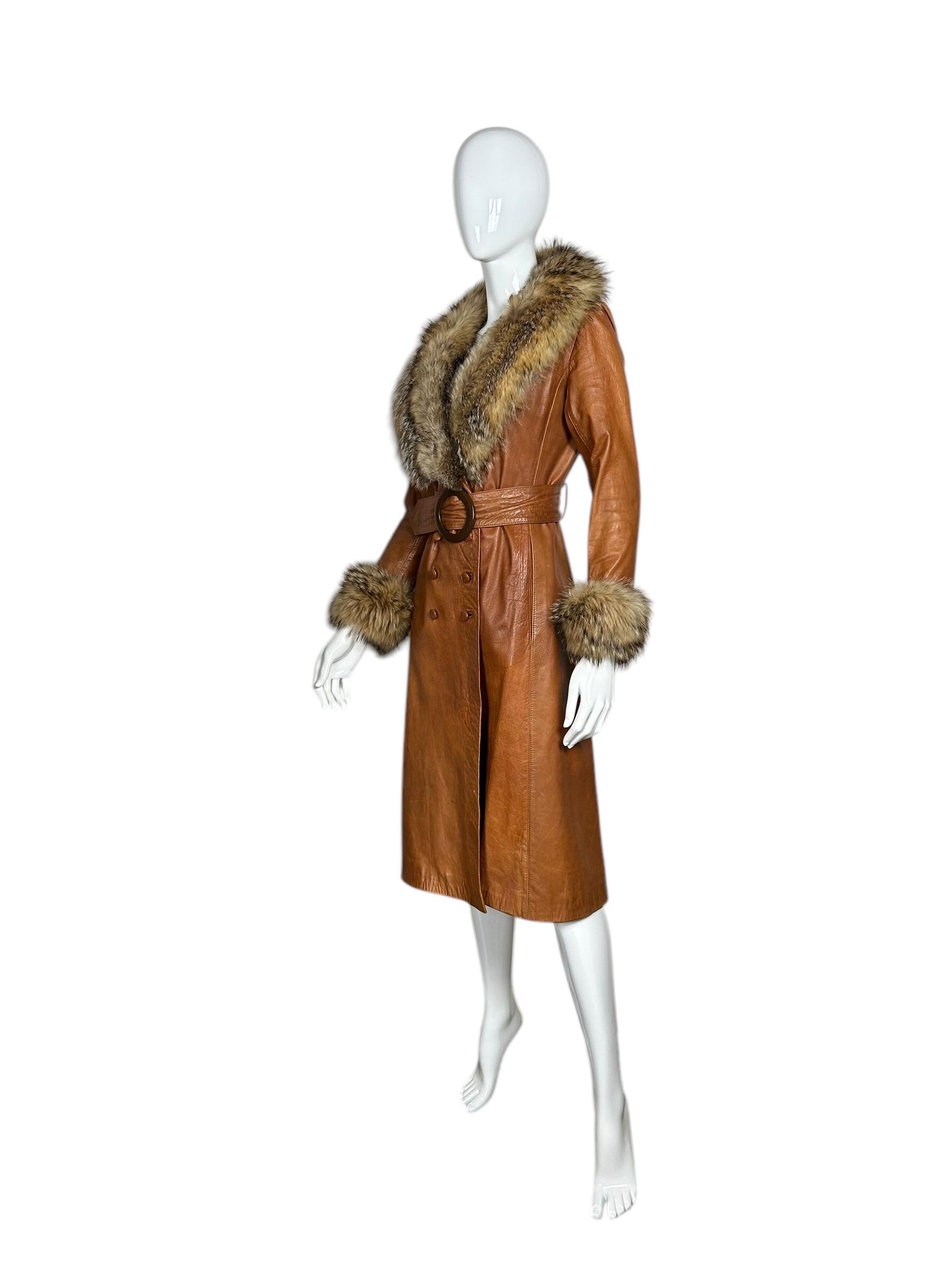 Baccarat 1970s Leather Coat With Fox Fur Collar and Cuffs - Etsy