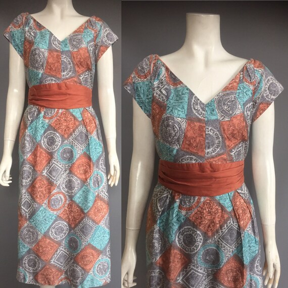 Tabak of California 1950s novelty print dress